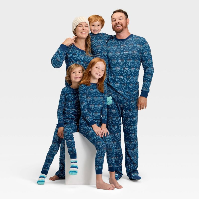 slide 5 of 5, Kids' Hanukkah Ribbed Long Sleeve Shirt and Pants Holiday Matching Family Pajama Set - Wondershop™ Blue 8, 1 ct