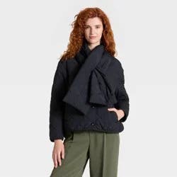 Women's Quilted Scarf Jacket - A New Day™ Black L