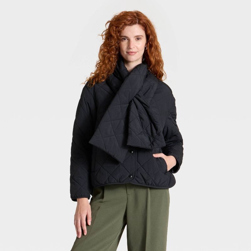 slide 1 of 3, Women's Quilted Scarf Jacket - A New Day™ Black XL, 1 ct