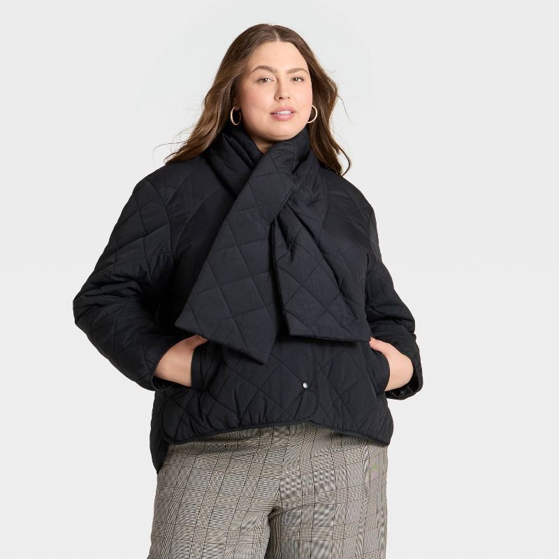 slide 1 of 3, Women's Quilted Scarf Jacket - A New Day™ Black XXL, 1 ct