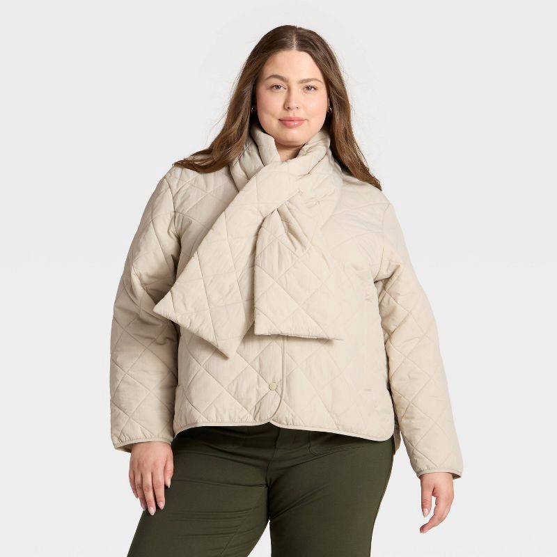 slide 1 of 3, Women's Quilted Scarf Jacket - A New Day™ Cream XXL, 1 ct