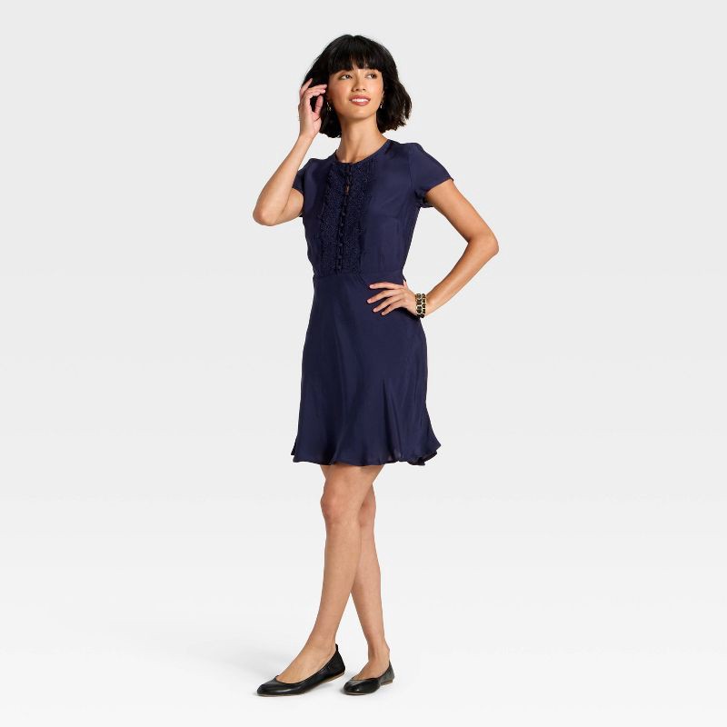 slide 3 of 3, Women's Short Sleeve Mini A-Line Dress - Universal Thread™ Navy Blue XL, 1 ct