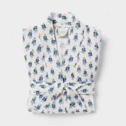 L/XL Floral Waffle Bath Robe Blue/White - Threshold™