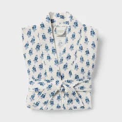 L/XL Floral Waffle Bath Robe Blue/White - Threshold™
