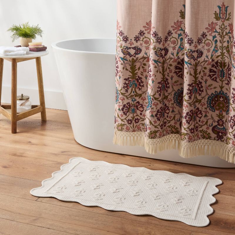 slide 2 of 5, 20"x30" Mini Floral Scalloped Bath Rug White - Threshold™, 1 ct