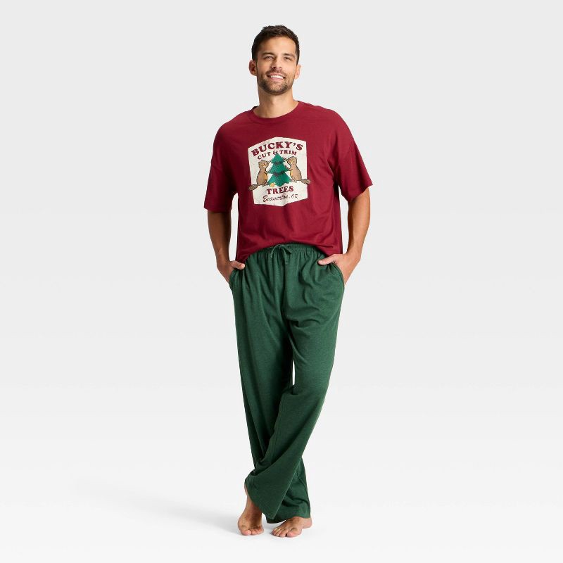 slide 3 of 3, Men's 2pc Short Sleeve T-Shirt & Pant Pajama Set - Goodfellow & Co™ Bucky's Trees Red L, 2 ct