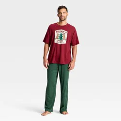 Men's 2pc Short Sleeve T-Shirt & Pant Pajama Set - Goodfellow & Co™ Bucky's Trees Red XL