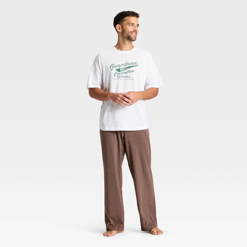 slide 1 of 3, Men's 2pc Short Sleeve T-Shirt & Pant Pajama Set - Goodfellow & Co™ Gingerbread White S, 2 ct