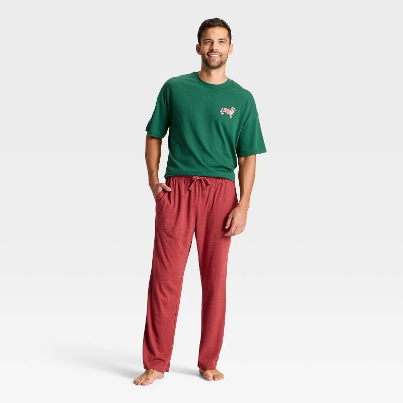 slide 3 of 3, Men's 2pc Short Sleeve T-Shirt & Pant Pajama Set - Goodfellow & Co™ Dog Green S, 2 ct