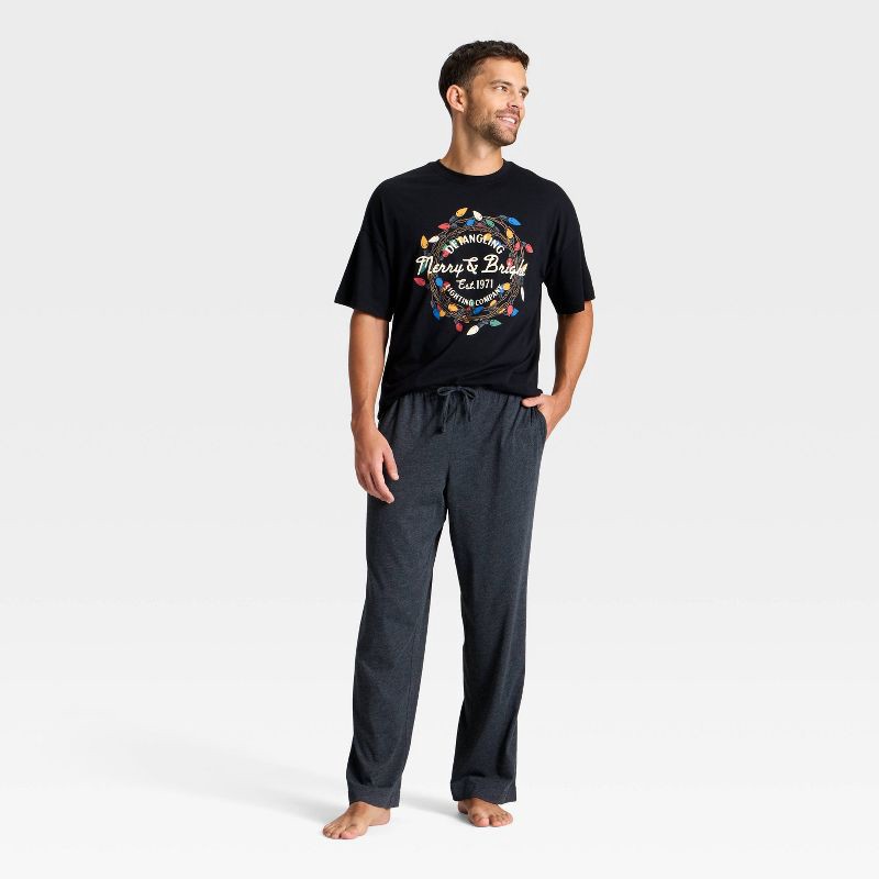 slide 3 of 3, Men's 2pc Short Sleeve T-Shirt & Pant Pajama Set - Goodfellow & Co™ Merry & Bright Black S, 2 ct