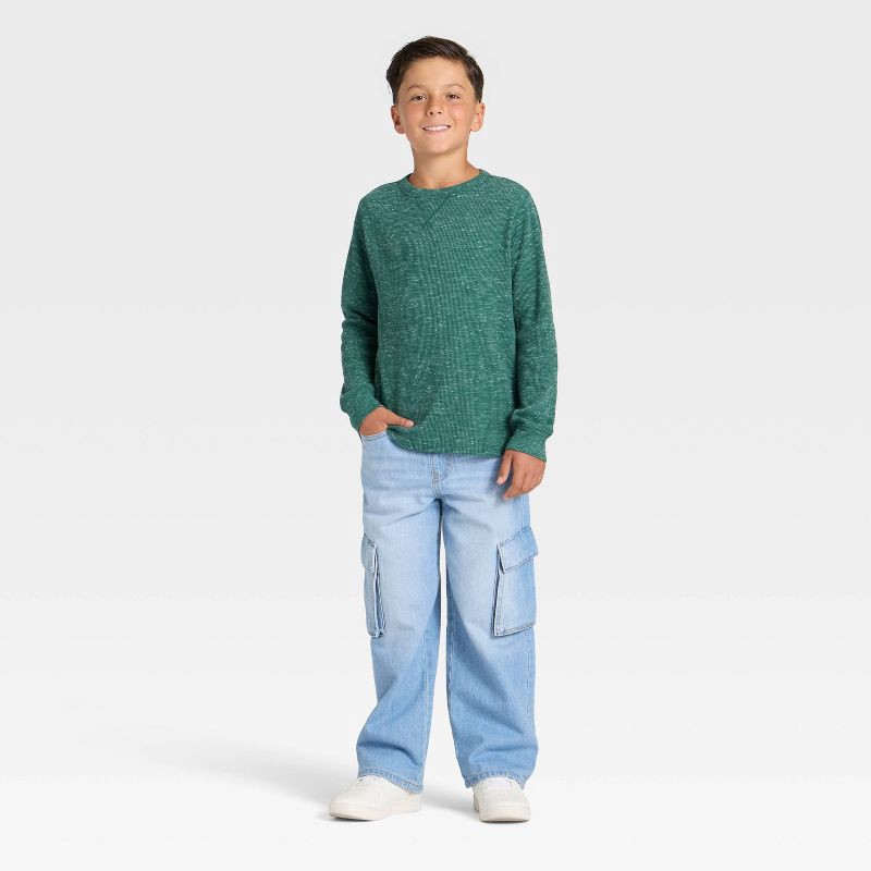 slide 2 of 3, Boys' Long Sleeve Thermal Shirt - Cat & Jack™ Green S, 1 ct