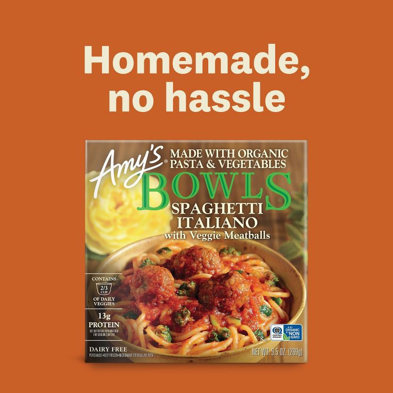 slide 8 of 10, Amy's Frozen Spaghetti Italiano Bowl - 9.5 oz, 9.5 oz