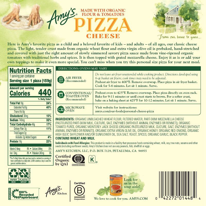 slide 2 of 10, Amy's Frozen Cheese Personal Size Pizza - 5.6 oz, 5.6 oz