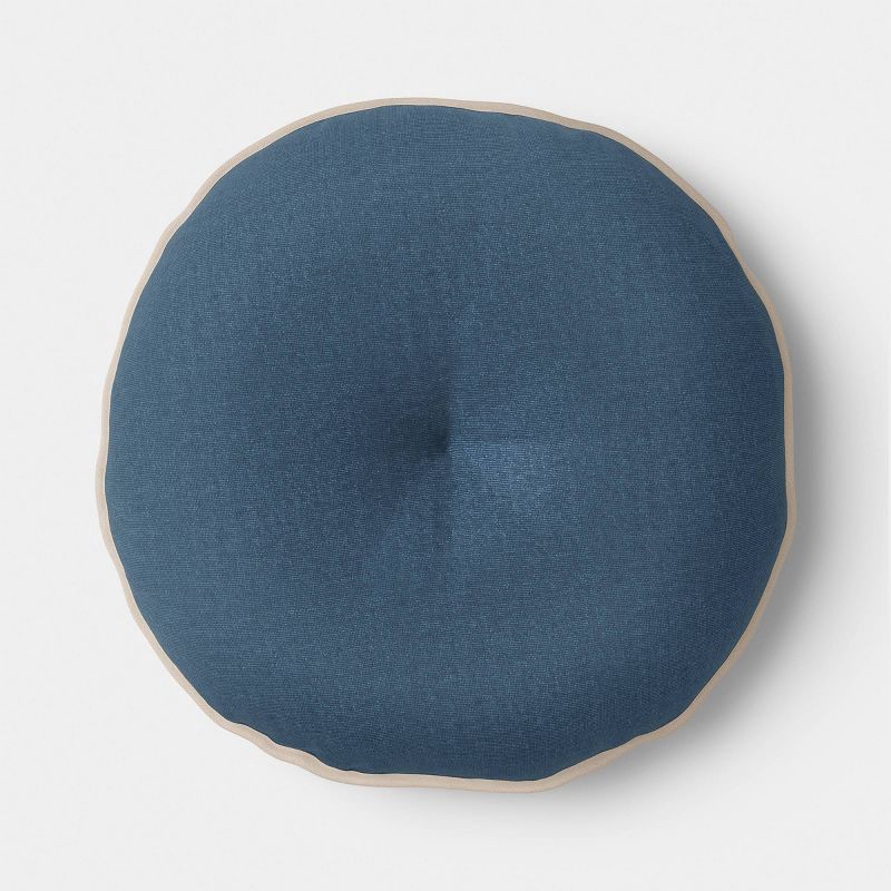slide 3 of 5, Round Block Print Pillow Blue/Neutral - Threshold™, 1 ct