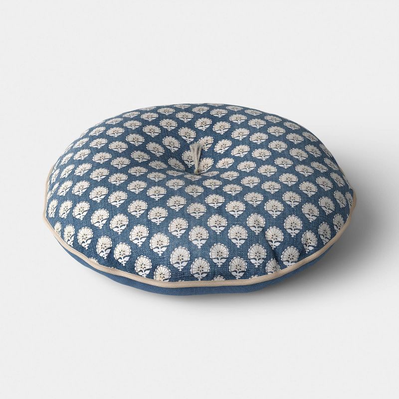 slide 4 of 5, Round Block Print Pillow Blue/Neutral - Threshold™, 1 ct