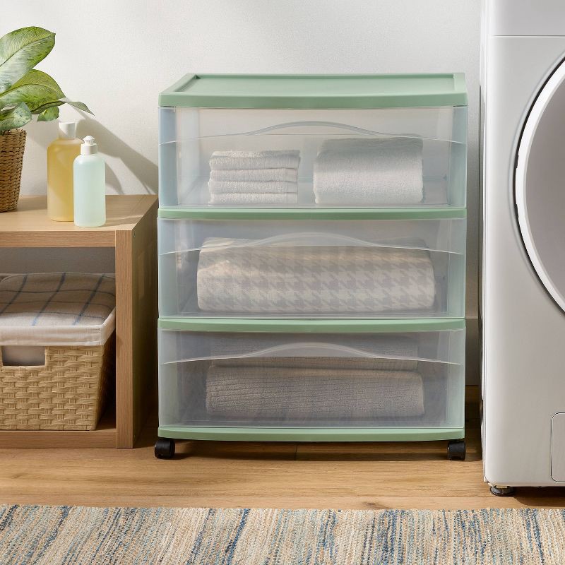 slide 2 of 3, 3 Drawer Wide Cart Versatile Green - Brightroom™, 1 ct