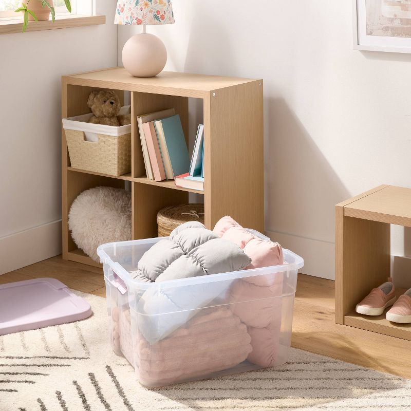 slide 2 of 3, 66qt Latching Storage Box Lavender Lid and Latch Clear - Brightroom™, 66 qt