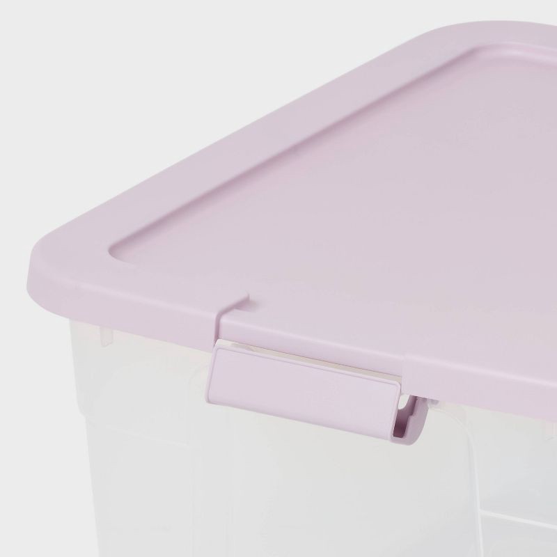 slide 3 of 3, 66qt Latching Storage Box Lavender Lid and Latch Clear - Brightroom™, 66 qt