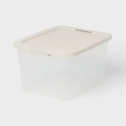 66qt Latching Storage Box Creamy Chai Lid and Latch Clear - Brightroom™