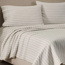 Jeremiah Brent Home Queen Cotton Sateen Sheet Set Chalk Raisin Striped