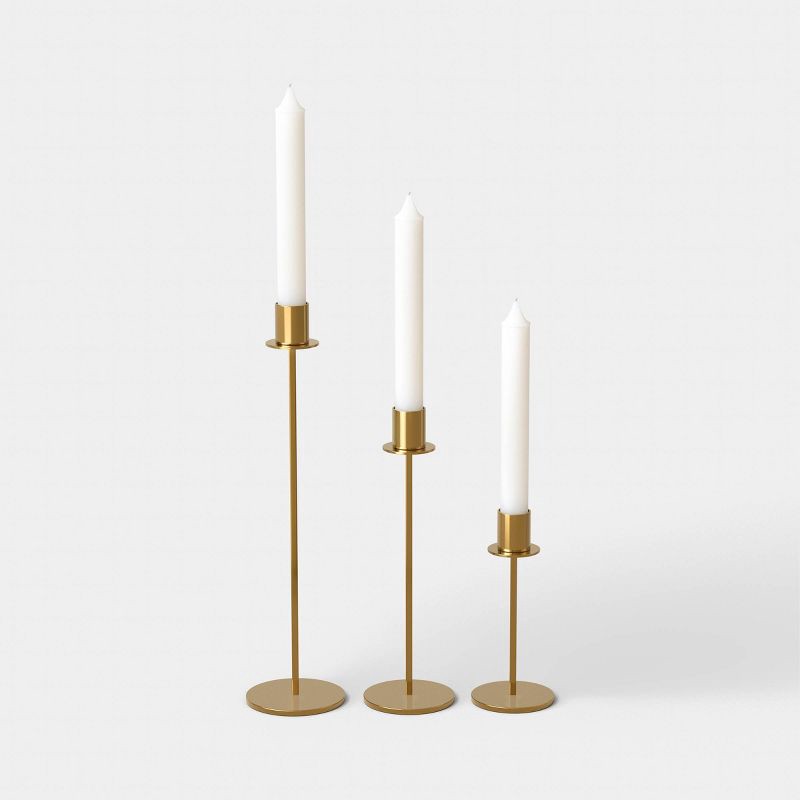 slide 3 of 3, Set of 3 Minimal Gold Metal Taper Candle Holders - Threshold™, 1 ct