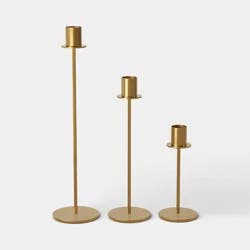 Set of 3 Minimal Gold Metal Taper Candle Holders - Threshold™