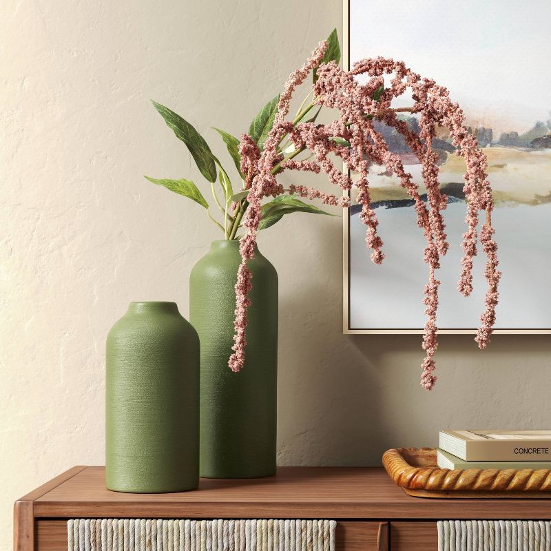 slide 2 of 3, Short Modern Textured Ceramic Vase Green - Threshold™, 1 ct