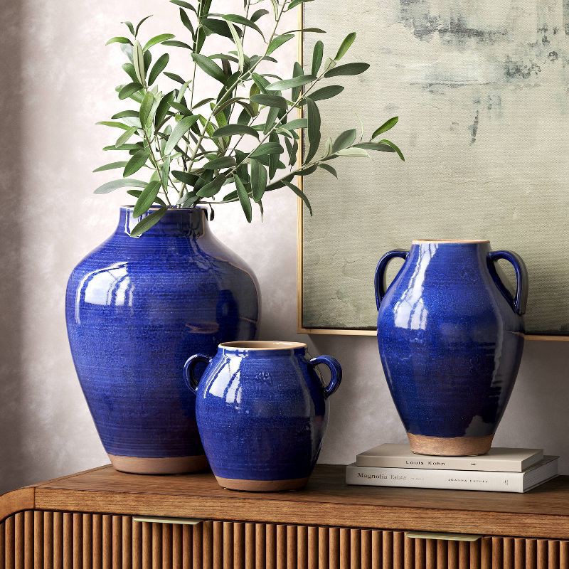slide 4 of 4, Large Tuscan Ceramic Handled Vase Blue - Threshold™, 1 ct