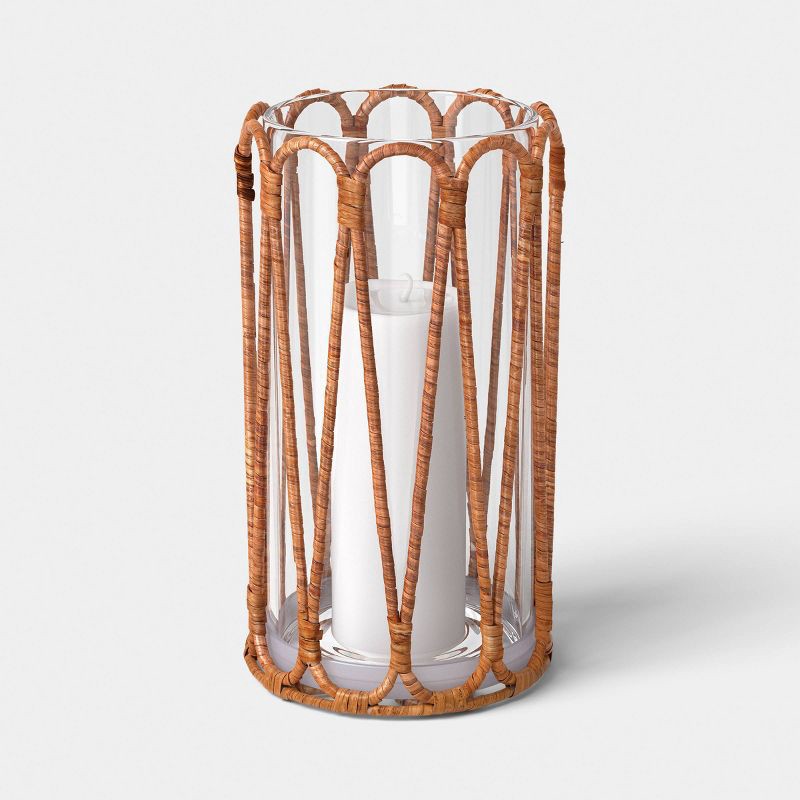 slide 3 of 4, Short Rattan Wrapped Hurricane Candle Holder - Threshold™, 1 ct