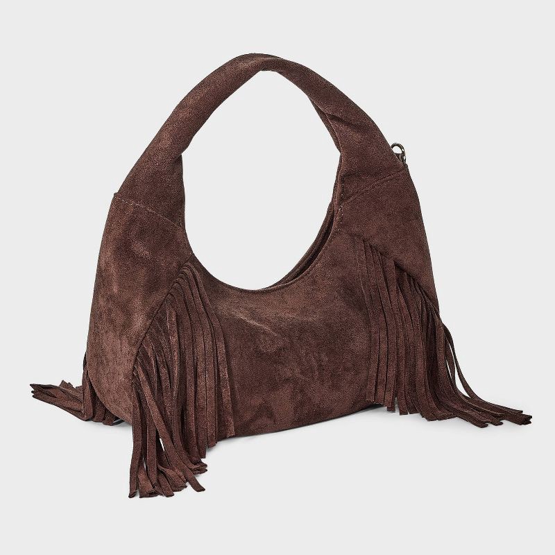 slide 2 of 5, Soft Fringe Crescent Handbag - Universal Thread™ Brown, 1 ct