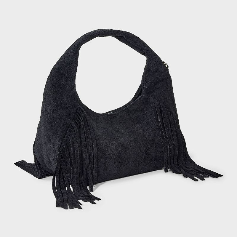 slide 2 of 5, Soft Fringe Crescent Handbag - Universal Thread™ Black, 1 ct