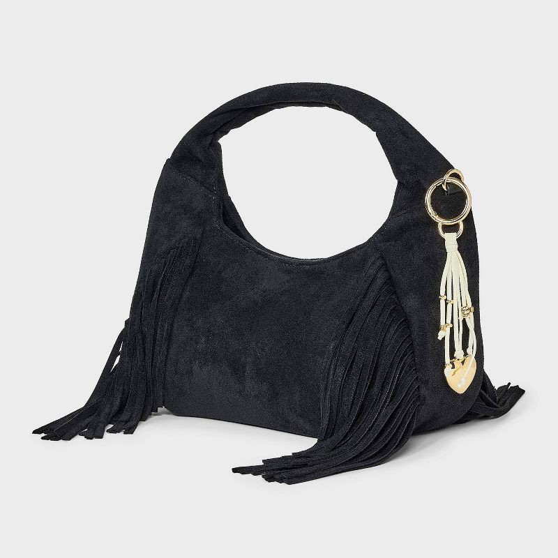 slide 5 of 5, Soft Fringe Crescent Handbag - Universal Thread™ Black, 1 ct
