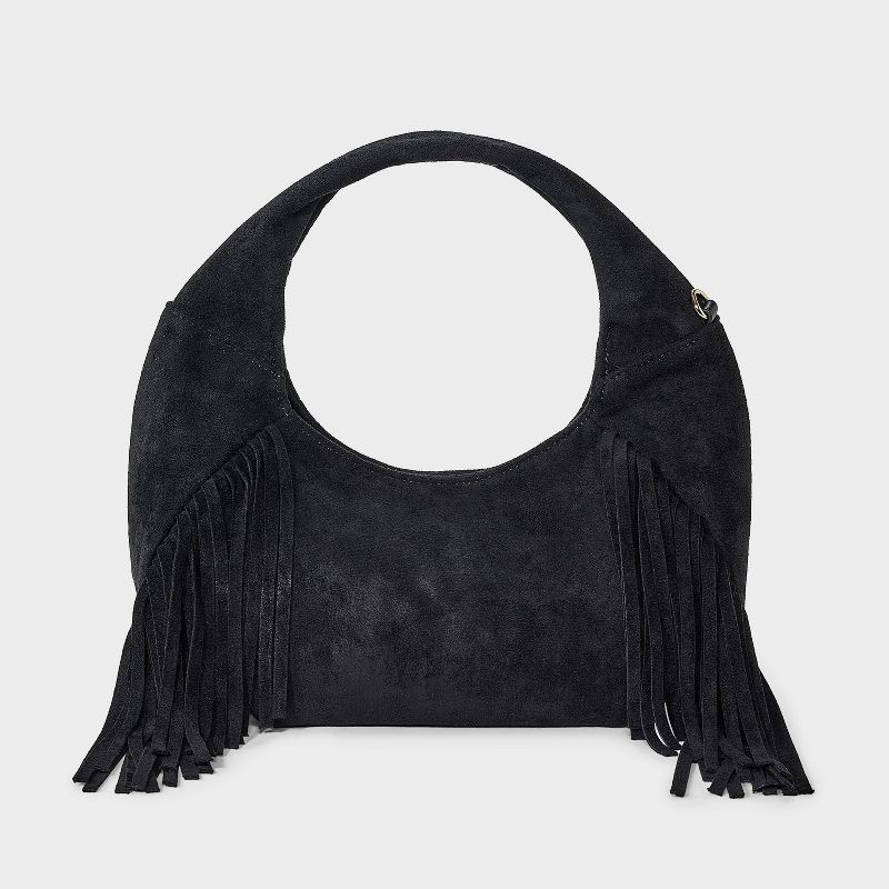 slide 1 of 5, Soft Fringe Crescent Handbag - Universal Thread™ Black, 1 ct