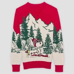 Peanuts Men's Snoopy Skiing Sweater - Red S