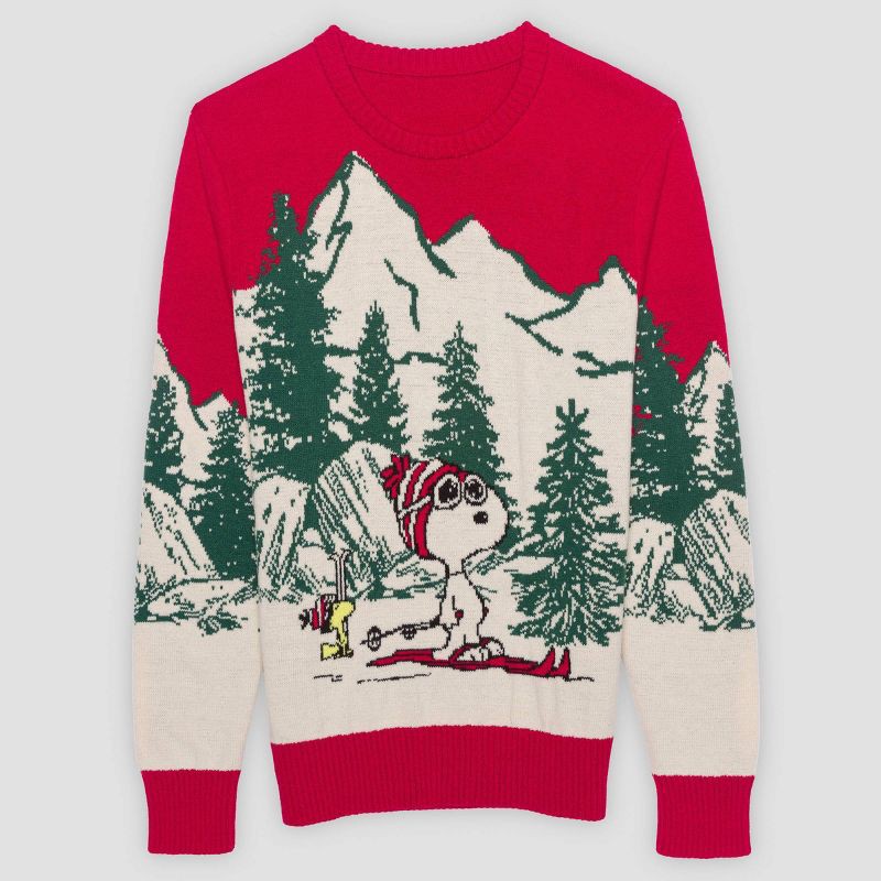 slide 1 of 3, Peanuts Men's Snoopy Skiing Sweater - Red XL, 1 ct