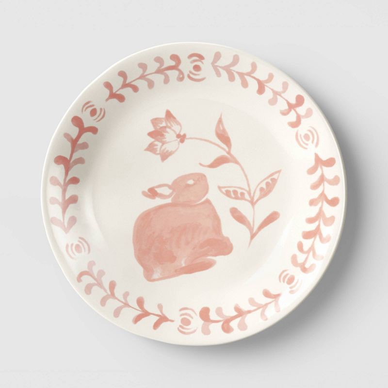 slide 1 of 3, 8.5" Easter Stoneware Aralia Bunny Salad Plate Hand Painted Pink - Threshold™, 1 ct