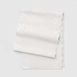 72"x14" Table Runner Eyelet Ivory Scallop - Threshold™