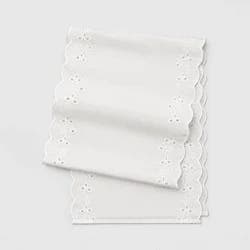 72"x14" Table Runner Eyelet Ivory Scallop - Threshold™