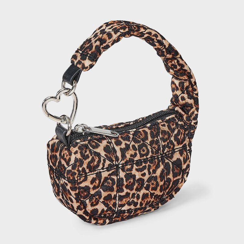slide 2 of 4, Micro Quilted Leopard Print Pouch Bag Charm - Wild Fable™ Black, 1 ct