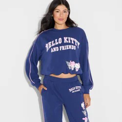 Sanrio Women's Hello Kitty & Friends Bubble Hem Graphic Sweatshirt - Navy Blue XL