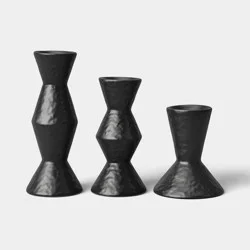 Set of 3 Black Ceramic Taper Candle Holders - Threshold™