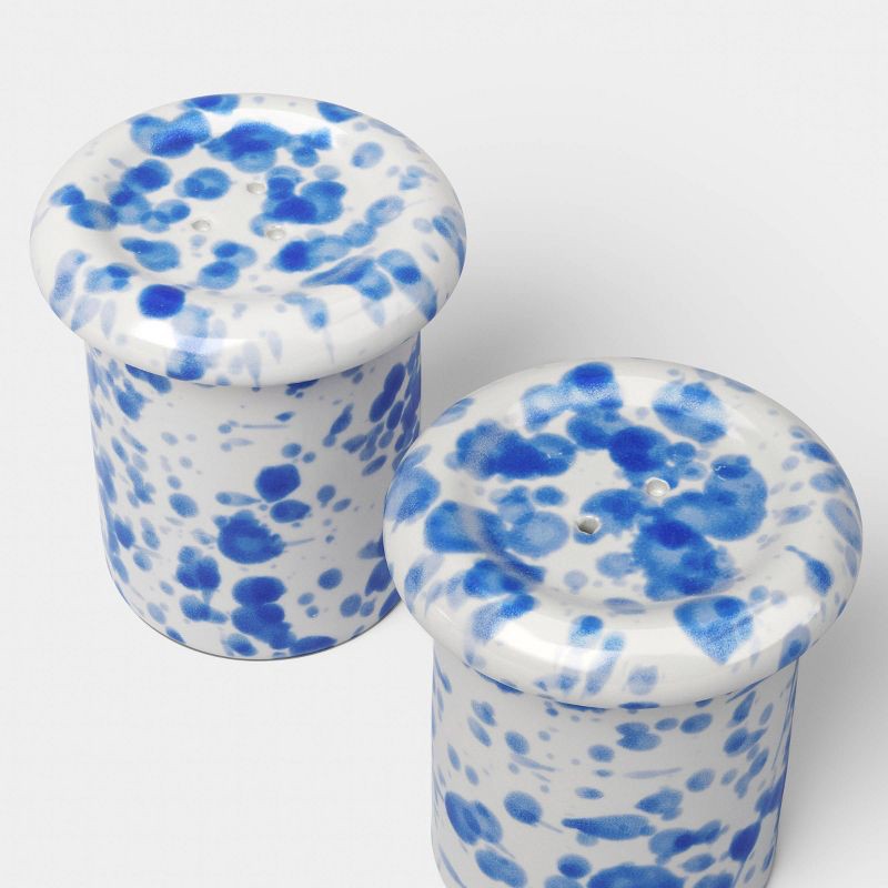 slide 3 of 3, Stoneware Salt and Pepper Shaker Set Blue Splatter - Room Essentials™, 1 ct