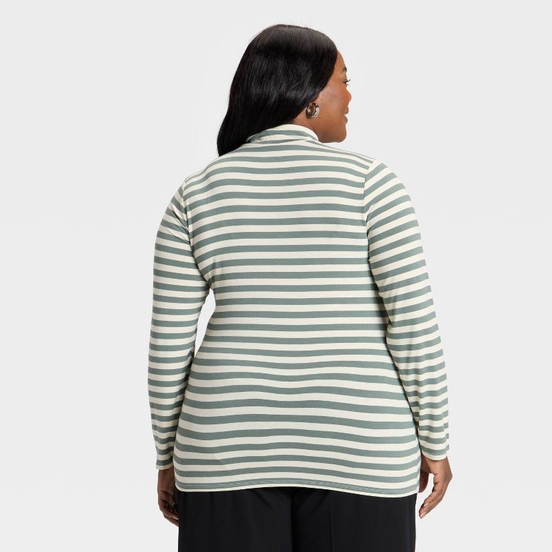 slide 2 of 3, Women's Slim Fit Long Sleeve Mock Turtleneck T-Shirt - Ava & Viv™ Olive Green Striped 2X, 1 ct