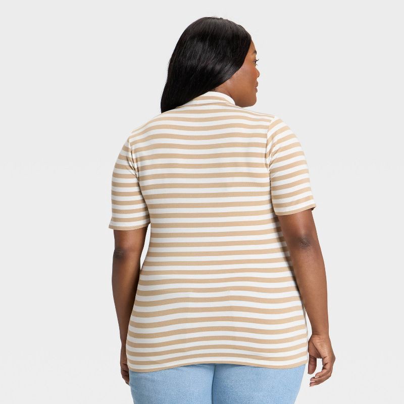 slide 2 of 3, Women's Slim Fit Short Sleeve Mock Turtleneck T-Shirt - Ava & Viv™ Tan Striped 3X, 1 ct