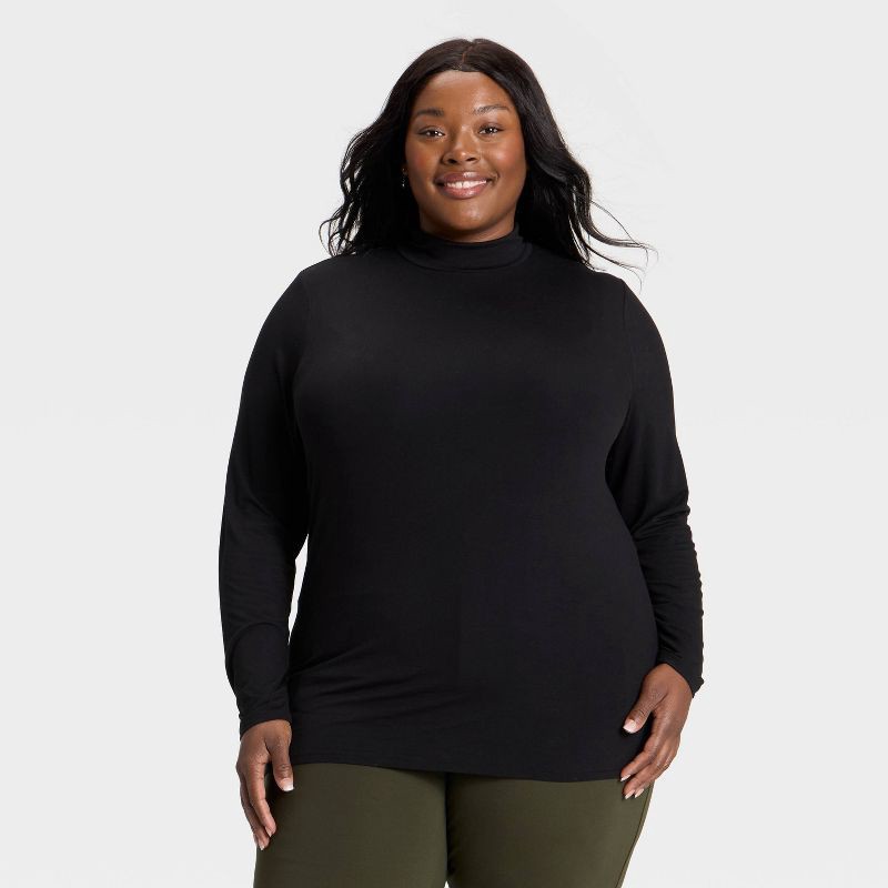slide 1 of 3, Women's Slim Fit Long Sleeve Mock Turtleneck T-Shirt - Ava & Viv™ Black 1X, 1 ct