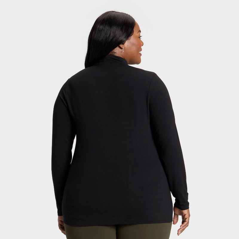 slide 2 of 3, Women's Slim Fit Long Sleeve Mock Turtleneck T-Shirt - Ava & Viv™ Black 2X, 1 ct