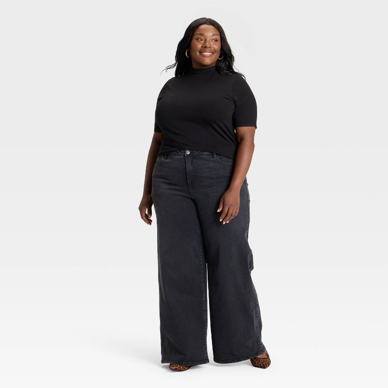 slide 3 of 3, Women's Slim Fit Short Sleeve Mock Turtleneck T-Shirt - Ava & Viv™ Black 2X, 1 ct