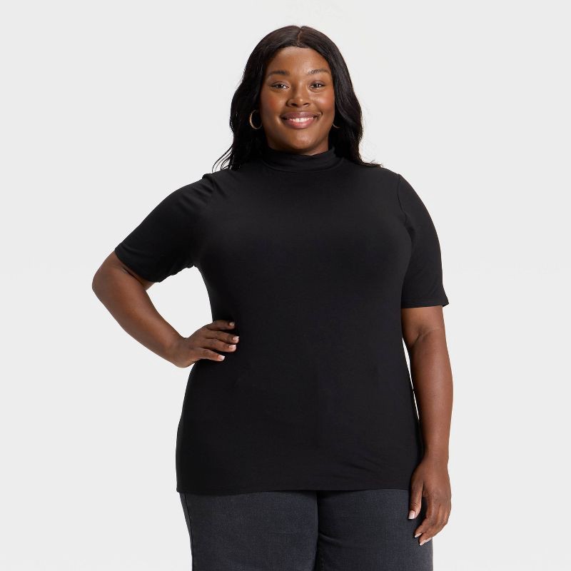 slide 1 of 3, Women's Slim Fit Short Sleeve Mock Turtleneck T-Shirt - Ava & Viv™ Black 2X, 1 ct