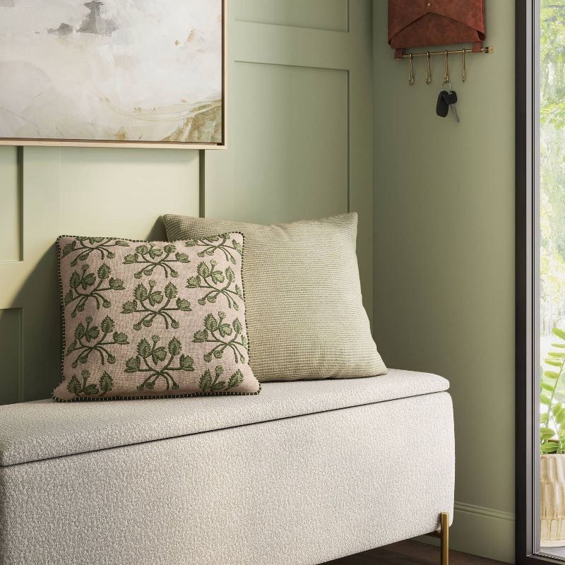 slide 2 of 5, Square Embroidered Vine Pillow Neutral/Green - Threshold™, 1 ct