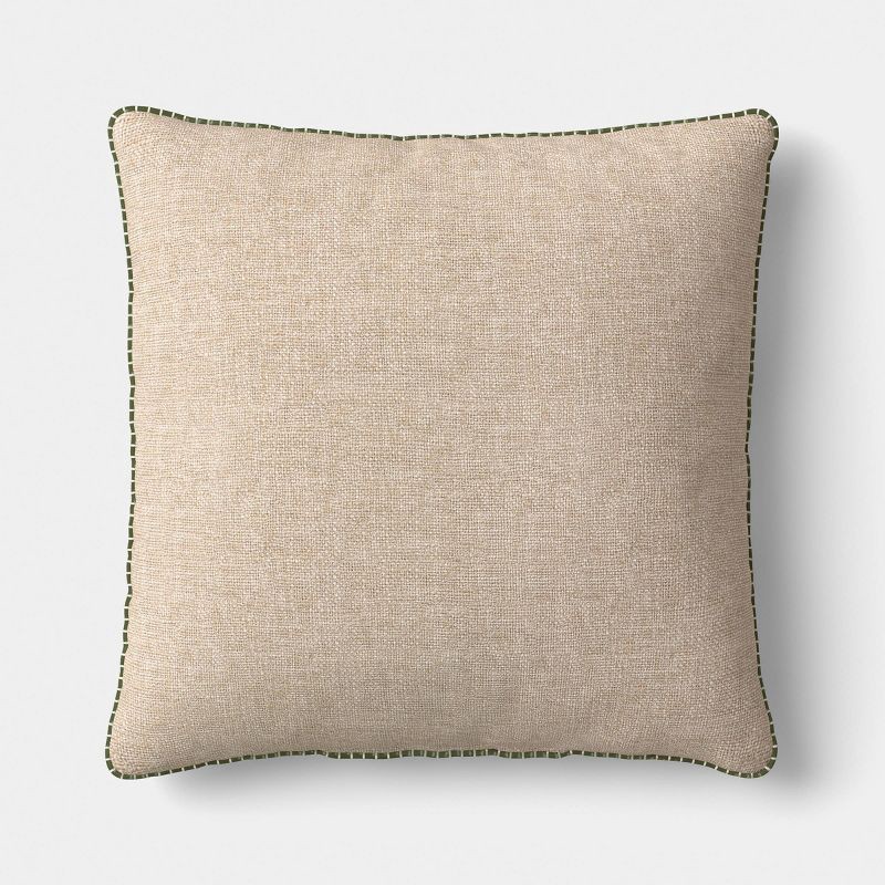 slide 3 of 5, Square Embroidered Vine Pillow Neutral/Green - Threshold™, 1 ct